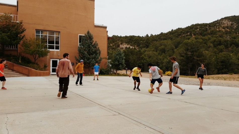 Intramural Soccer outside St. John's College, Santa Fe's Meem Library